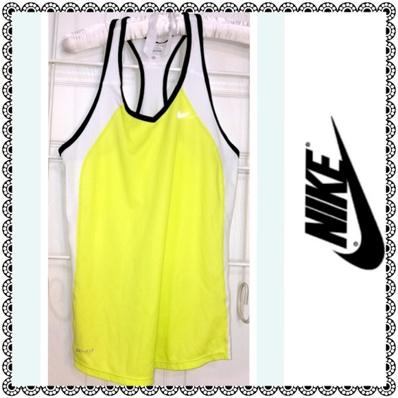 Nike Tops - {Nike} Dri-Fit neon yellow/white racerback tank XS